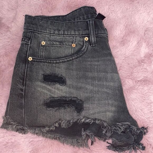 BDG Essential Mid Rise Faded Black Distressed Cutoff Shorts Festival Ripped - Picture 1 of 12